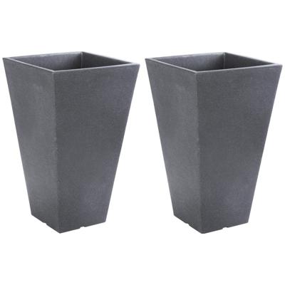 Hoge bloempot voor buiten - 2x - kunststof - antraciet grijs - 24 x 24 x 35 cm - vierkant