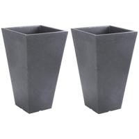 Hoge bloempot voor buiten - 2x - kunststof - antraciet grijs - 24 x 24 x 35 cm - vierkant
