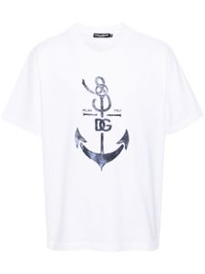 Dolce & Gabbana t-shirt en coton mélangé à imprimé ancre - Blanc