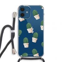 Cactusprint roze: iPhone 12 mini Transparant Hoesje met koord