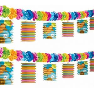 Amscan Lampionnen slinger - 2x - 6 lampionnetjes - 370 cm - hawaii versiering