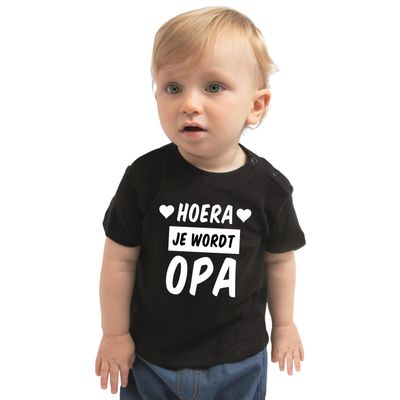 Hoera je wordt opa cadeau t-shirt zwart baby jongen/meisje Hoera je wordt opa cadeau t-shirt zwart baby jongen/meisje