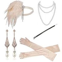 Vintage Jaren 1920 Gatsby Jaren '20 flapper hoofdband Accessoires ingesteld Ketting Oorbel Charleston Dames Veer Maskerade Festival Handschoenen Lightinthebox