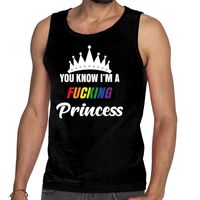 Zwart You know i am a fucking Princess gay pride tanktop heren - thumbnail