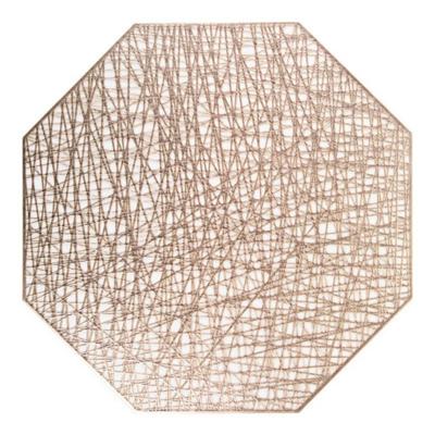 Pastorale achthoekige PVC geïsoleerde placemat creatieve holle placemat huishoudelijke tafel decoratie (goud)