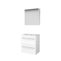 Basic-Line Comfort 39 Badkamermeubelset - Ondiep - 60 x 39 cm - Met Grepen - 2 Lades - Keramische Wastafel - 1 Kraangat - Spiegelkast - Ice White