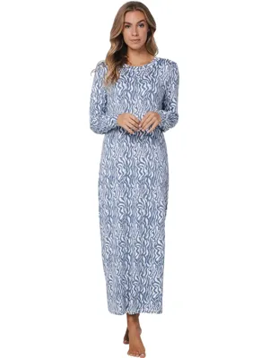 Pastunette dames nachthemd lange mouw - Blue Mirage - Blauw