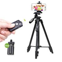 YUNTENG VCT-5208RM aluminium magnesium legering poot statief mount met Bluetooth afstandsbediening & statief hoofd & telefoon klem voor SLR camera & s