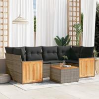 7-delige Loungeset met kussens poly rattan grijs