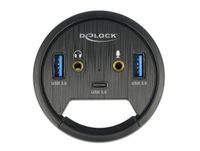 Delock 62794 3-poorts hub voor in bureau USB 1 x USB Type-C en 2 x USB Type-A + HD-audiopoorten