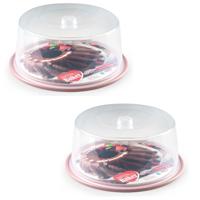 Taart doos - 2x stuks - roze bodem - rond - 32 x 15 cm - gebak bewaardoos