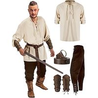 Retro vintage Middeleeuws Renaissance Broeken Outfits Ceintuur Hemd Arm bewakers Piraat Viking Ranger Vikingen: Walhalla Voor heren Halloween Carnaval Prestatie Maskerade Hemd Lightinthebox - thumbnail