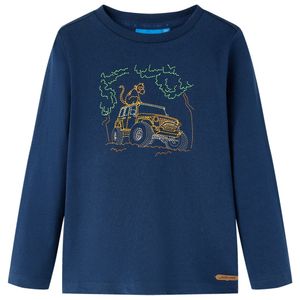 Kindershirt met lange mouwen terreinwagenprint 104 marineblauw