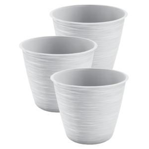 Plantenpot/bloempot Paintstripe - 3x stuks - kunststof - wit - 17 x 20 cm - stijlvol - binnen/buiten