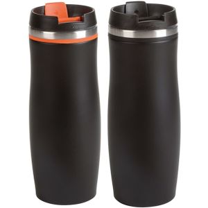 2x stuks isoleer/warmhoudbekers zwart en zwart/oranje kleur 400 ml