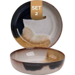 Palmer Bord diep Aquarel 22 cm Blauw Beige Stoneware 2 stuks