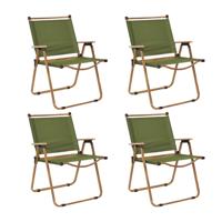 Home Deco Factory camping/strand stoel - 4x - hout/stof - inklapbaar - groen - L55 x B63 x H77 cm