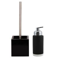 MSV Badkamer accessoires set - zwart - zeeppompje/toilet/wc-borstel - Badkameraccessoireset