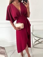 V Neck Casual Plain Dress With No - thumbnail