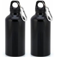 2x Stuks aluminium waterfles/drinkfles zwart met schroefdop en karabijnhaak 400 ml