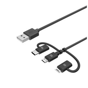 Celly USB3IN1BK USB-kabel 1 m USB 2.0 USB A Micro-USB B Zwart