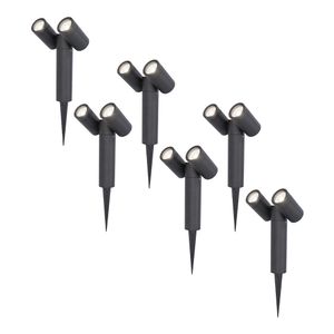 HOFTRONIC™ 6x Pinero double dimbare LED prikspot - 6000K daglicht wit - GU10 - 5 Watt - Kantelbaar - Tuinspot - Voor buiten en binnen - Zwart - 3 jaar garantie