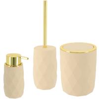 Toilet accessoire set - wc borstel/prullenbak en zeeppomp Diamond - beige - kunststof