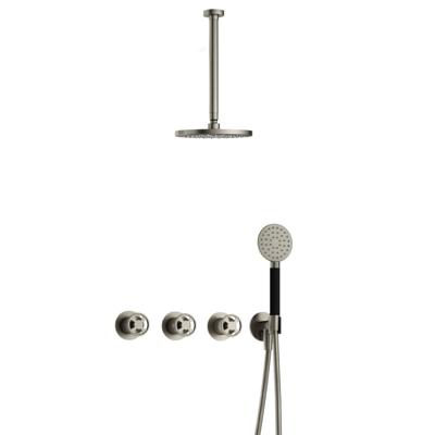 Hotbath Cobber - CW7067 - Inbouw Regendoucheset - Geborsteld Nikkel - 2 Stopkranen - Thermostatisch - Plafondbuis 30 cm - Hoofddouche 200 mm - Ronde Handdouche 3 Standen - Waterbesparend