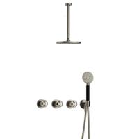 Hotbath Cobber - CW7067 - Inbouw Regendoucheset - Geborsteld Nikkel - 2 Stopkranen - Thermostatisch - Plafondbuis 30 cm - Hoofddouche 200 mm - Ronde Handdouche 3 Standen - Waterbesparend