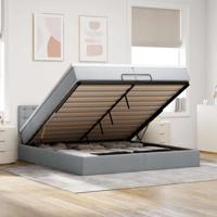 Ottoman bed met matrassen en LED's 200x200cm stof lichtgrijs