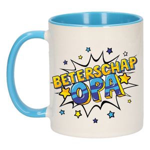 Beterschap opa cadeau mok / beker wit en blauw 300 ml     -