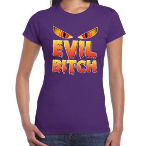 Halloween Evil Bitch verkleed t-shirt paars voor dames