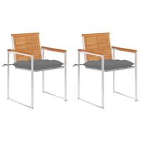 Tuinstoelen 2 st met kussens massief acaciahout en staal