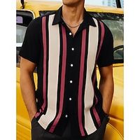 Voor heren Overhemd Zomer overhemd Overhemd met knopen Normaal shirt Bowlingshirt Zwart blauw Korte Mouw Gestreept Revers Straat Vakantie Afdrukken Kleding Modieus Jaren '50 Vrije tijd Hawaii Lightinthebox