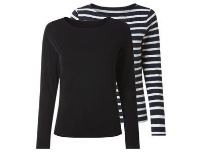 esmara Set van 2 dames longsleeves (strepen/marineblauw, S (36/38)) esmara Set van 2 dames longsleeves (strepen/marineblauw, S (36/38))