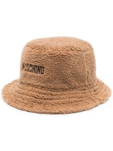 Moschino embroidered-logo faux-shearling bucket hat - Marron