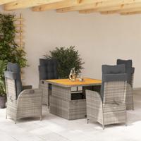 5-delige Tuinset met kussens poly rattan grijs