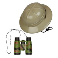 Carnaval verkleed set safari jungle - helm - met plastic camouflage verrekijker - voor kinderen