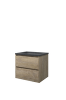 Proline hardsteen Elegant wastafelonderkast met 2 asymmetrische lades en hardstenen wastafel 1 kraangat 60 x 54,5 x 46 cm, raw oak - thumbnail