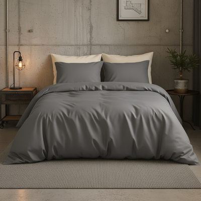 Sale: -30% | Dekbedovertrek Katoen Satijn Uni - Grijs - Eenpersoons (140x200 Cm) - Grijs Katoen-satijn - Effen - Presence - Dekbed-Discounter.nl