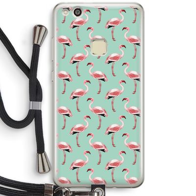 Flamingoprint groen: Huawei Ascend P10 Lite Transparant Hoesje met koord