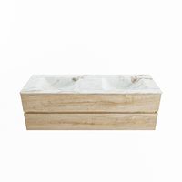 MONDIAZ VICA-DLUX 150cm badmeubel onderkast Washed Oak 2 lades. Inbouw wastafel CLOUD dubbel zonder kraangat, kleur Frappe.