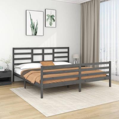 Bedframe massief hout grijs 200x200 cm