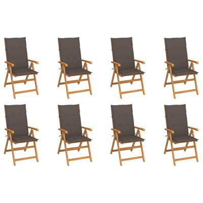 Tuinstoelen 8 st verstelbaar met kussens massief teakhout
