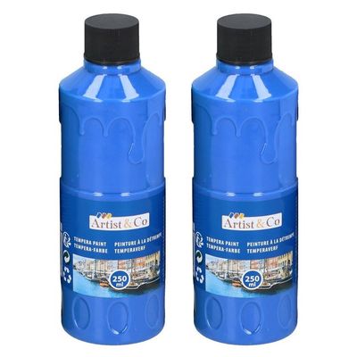 2x Acrylverf / temperaverf fles blauw 250 ml