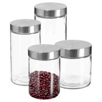 Set van 4x keuken voorraadbussen/potten glas RVS deksel - 4 formaten - Voorraadpot - thumbnail