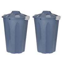 2x stuks kunststof wasmanden met deksel rond blauw 40 liter - Wasmanden