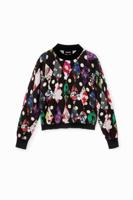 Gebreide trui met bloemen en ruiten - BLACK - S