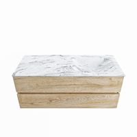 MONDIAZ VICA-DLUX 120cm badmeubel onderkast Washed Oak 2 lades. Inbouw wastafel CLOUD rechts 1 kraangat, kleur Glace.