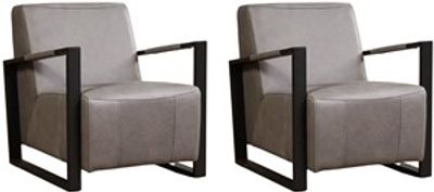 Set van 2 Grijze leren industriële stalen fauteuils Touch - Rancho Leer Steel (grijs leer)